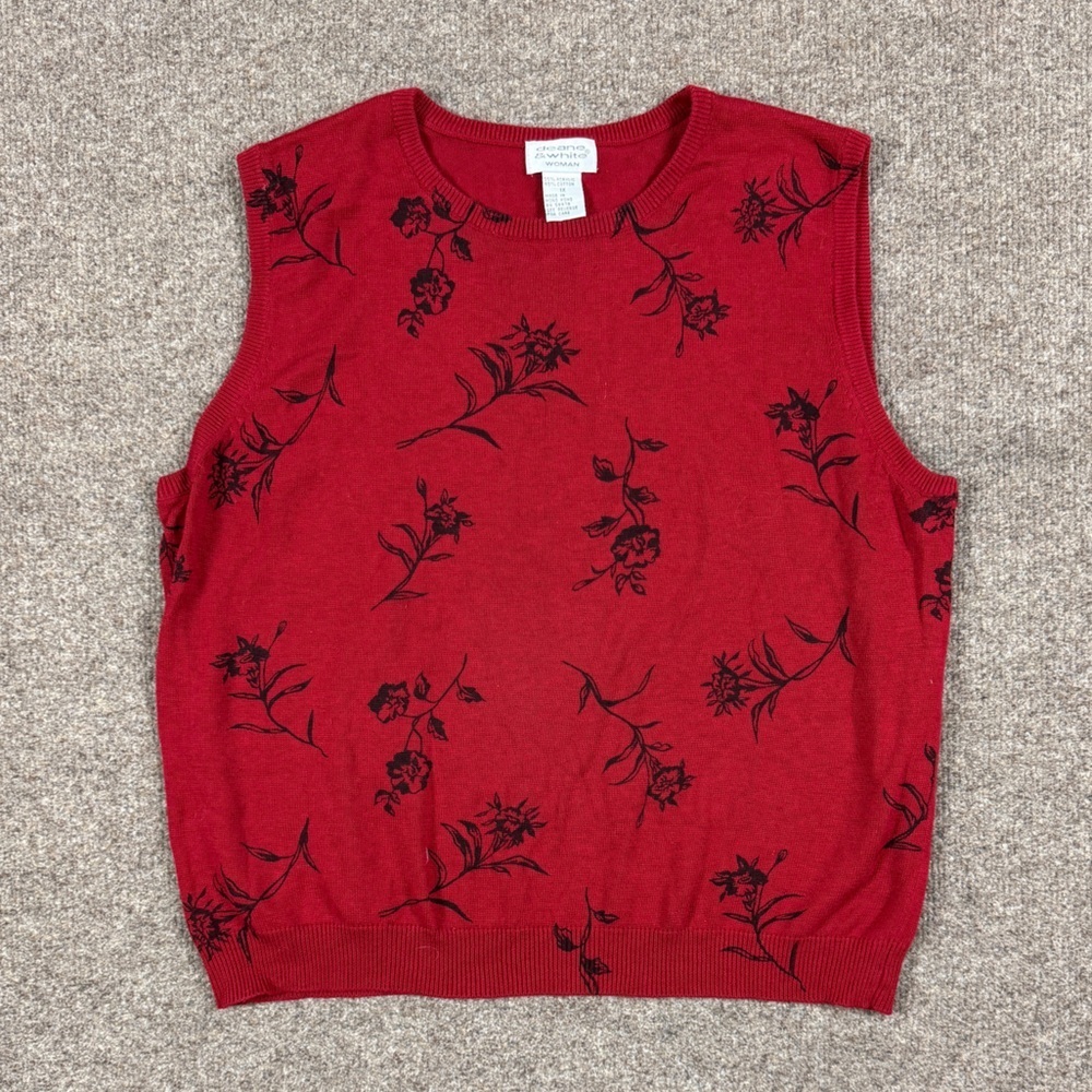 Vintage Deane & White Red Black Floral Sweater Vest Women’s 1X Y2K Grunge Gothic
